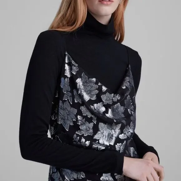 Club Monaco Silk Jacquard Slip Midi Dress Size 0 - Picture 5 of 12